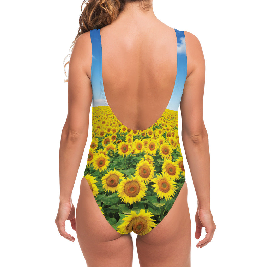 Sunflower Field Print One Piece Swimsuit