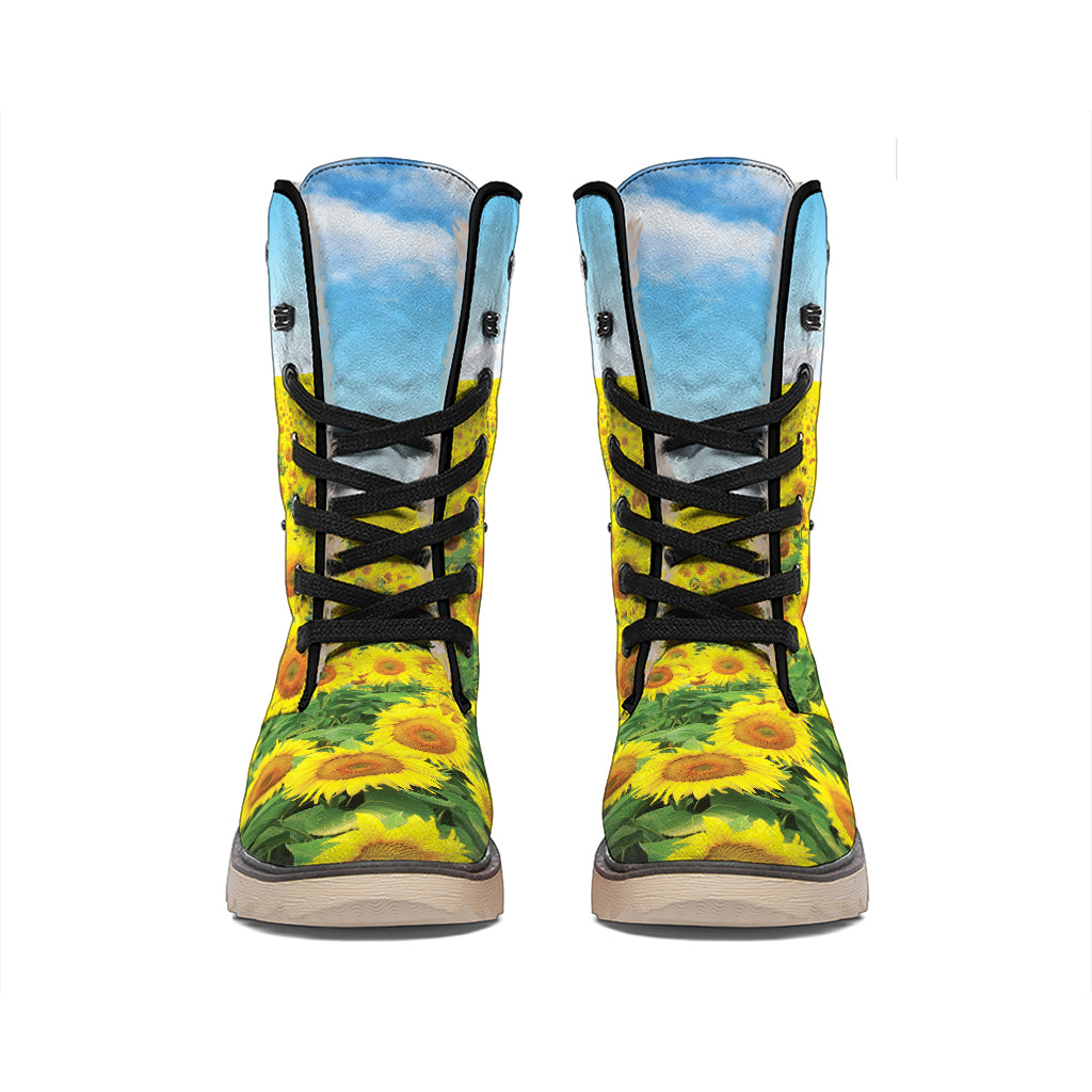 Sunflower Field Print Winter Boots