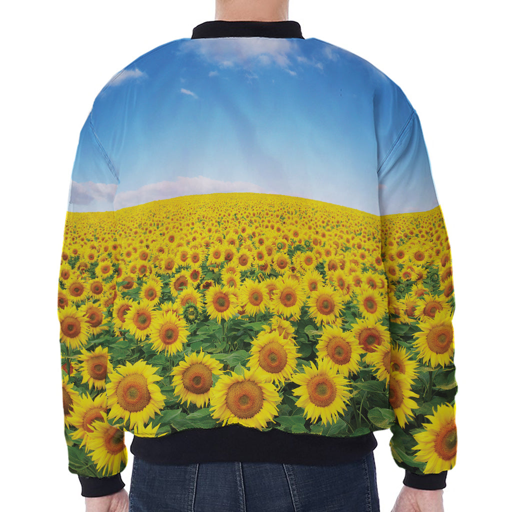 Sunflower Field Print Zip Sleeve Bomber Jacket