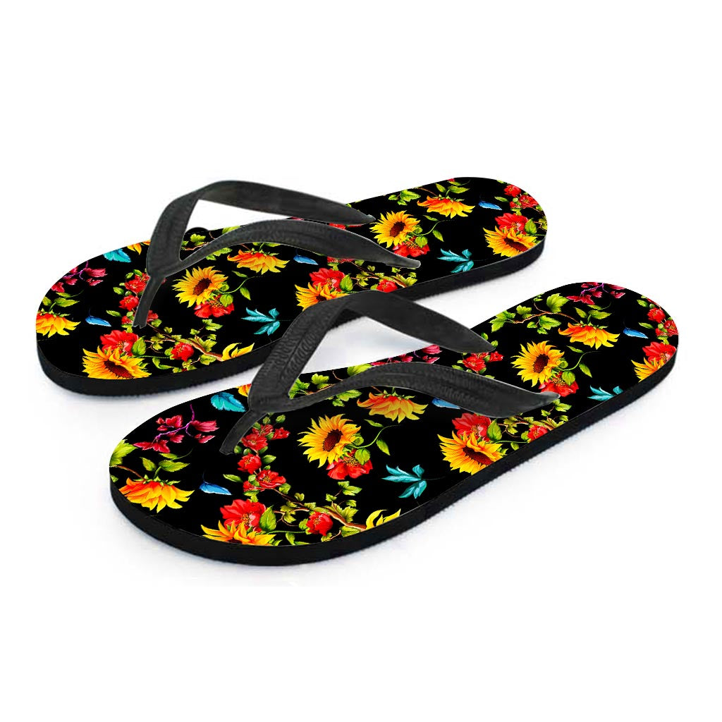 Sunflower Floral Pattern Print Flip Flops