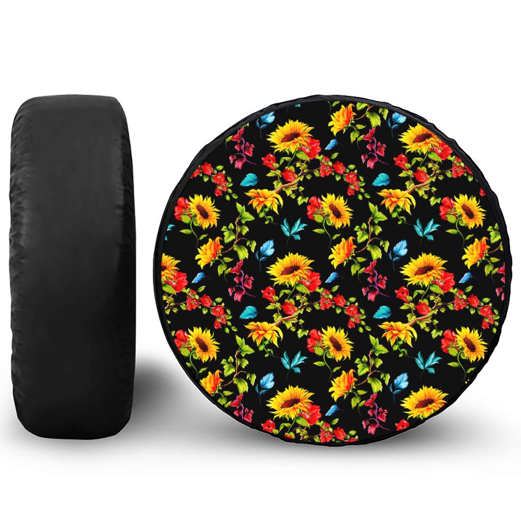 Sunflower Floral Pattern Print Tire Cover