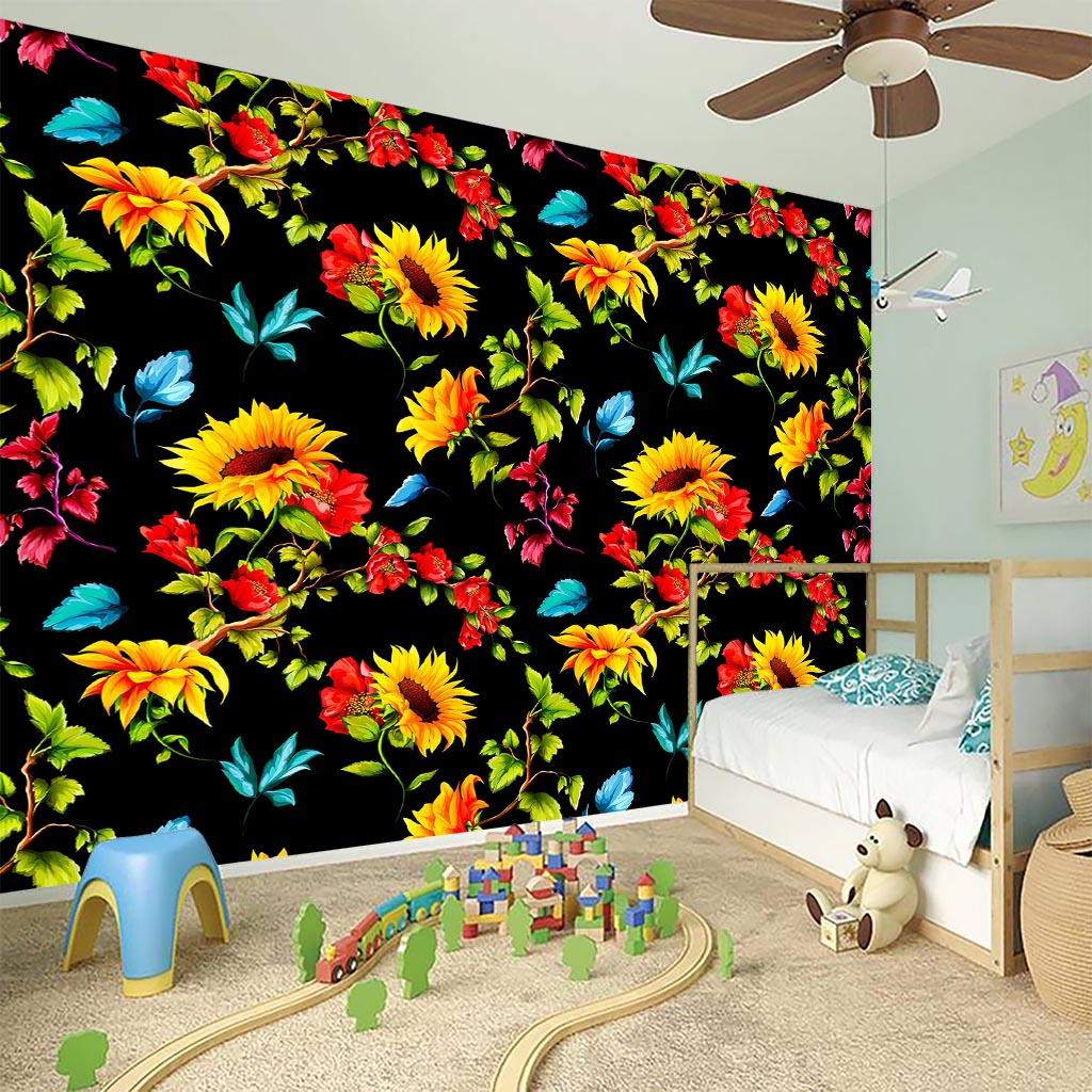 Sunflower Floral Pattern Print Wall Sticker