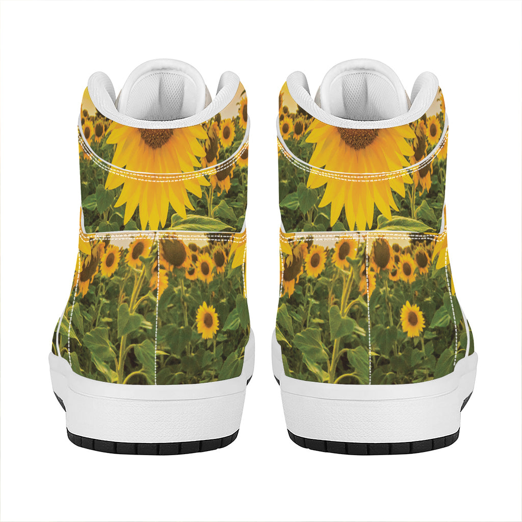 Sunflower Landscape Print High Top Leather Sneakers