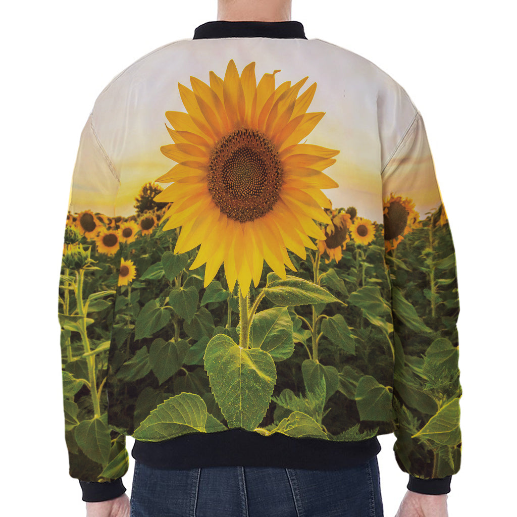 Sunflower Landscape Print Zip Sleeve Bomber Jacket