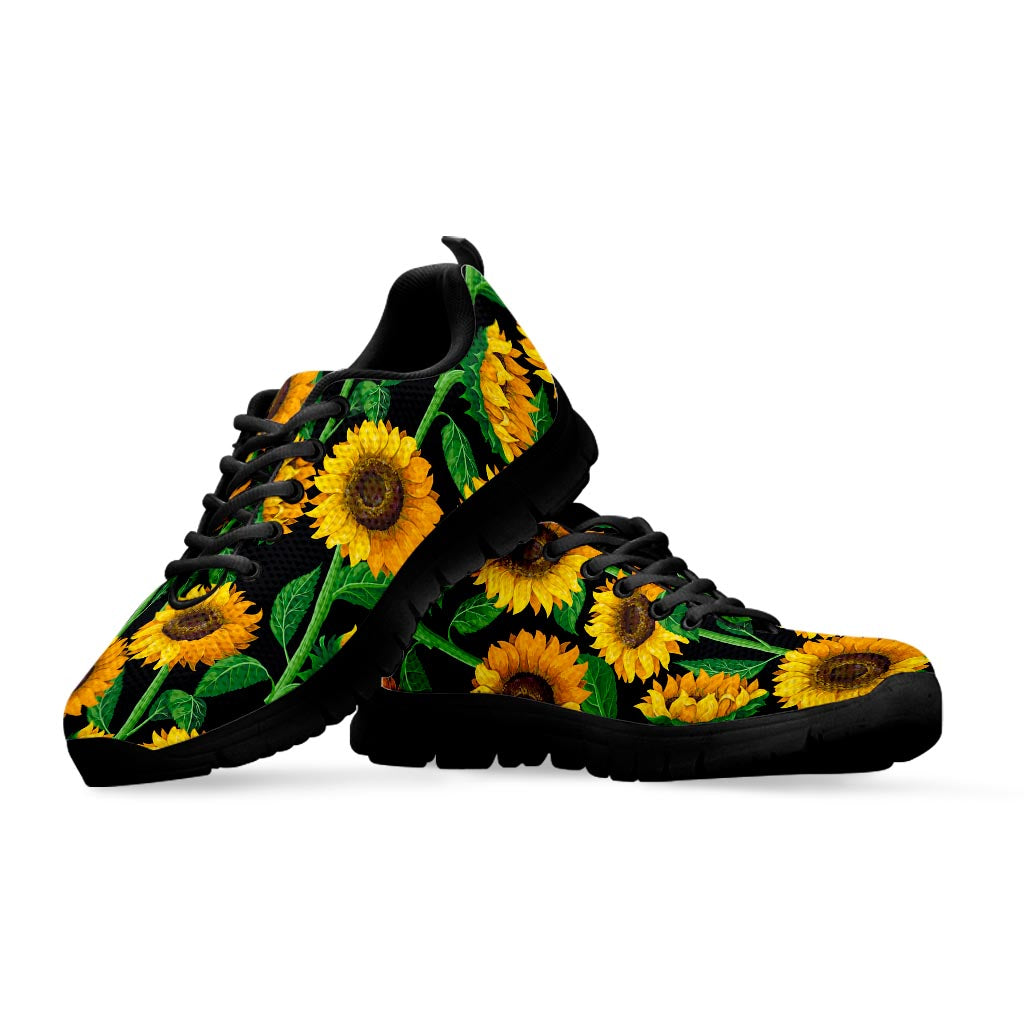 Sunflower Pattern Print Black Running Shoes