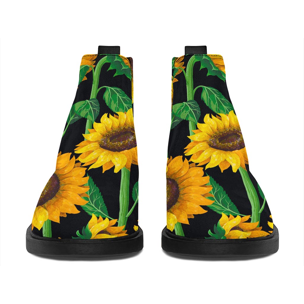 Sunflower Pattern Print Flat Ankle Boots