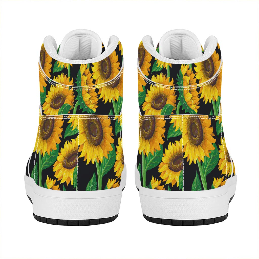 Sunflower Pattern Print High Top Leather Sneakers