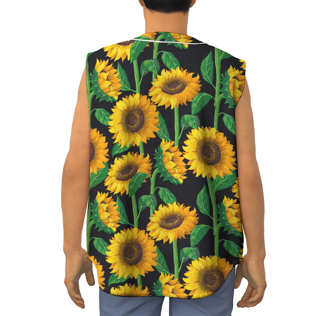 Sunflower Pattern Print Sleeveless Baseball Jersey