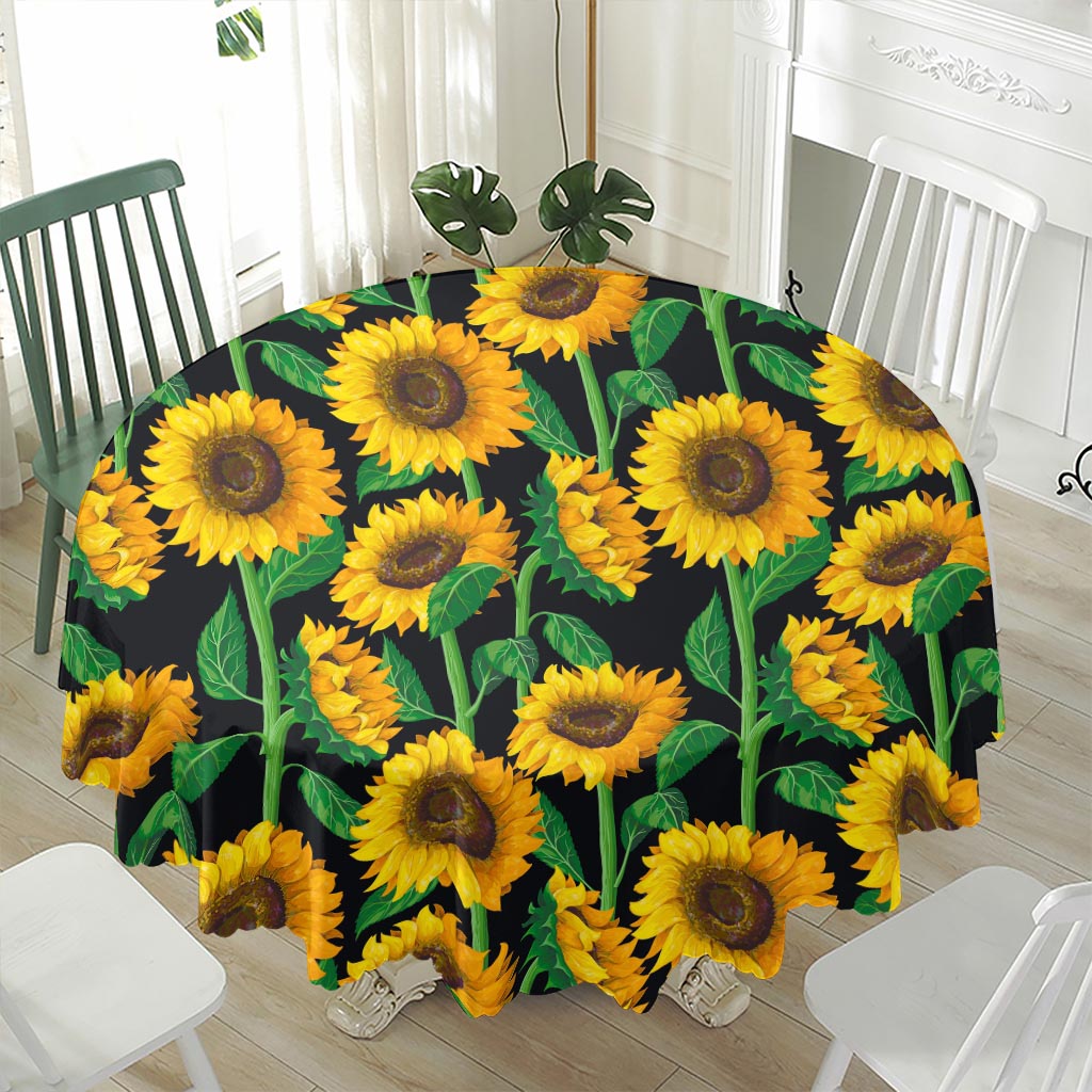 Sunflower Pattern Print Waterproof Round Tablecloth
