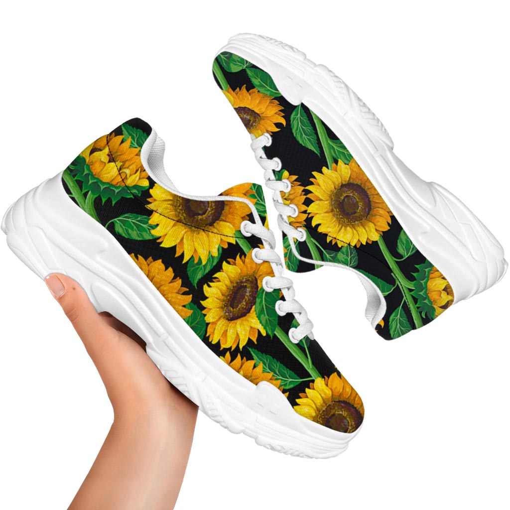 Sunflower Pattern Print White Chunky Shoes