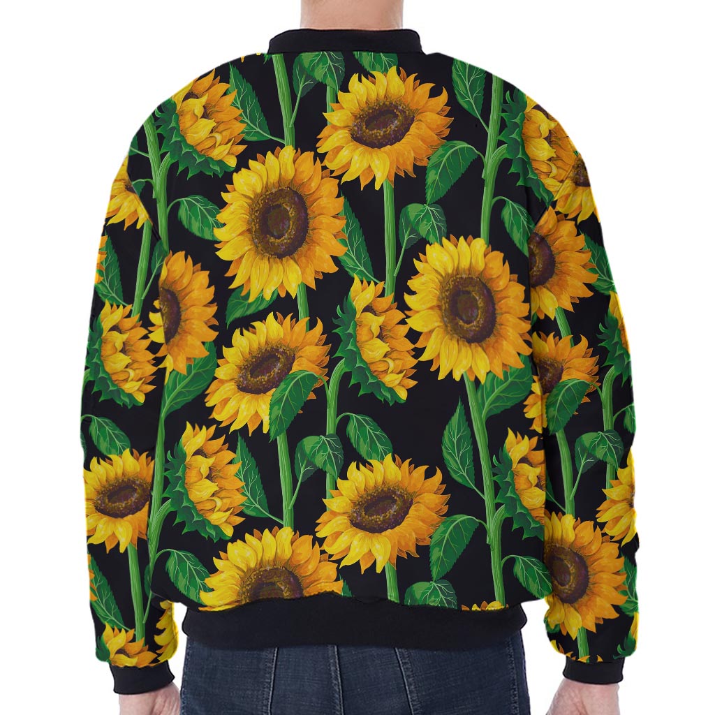 Sunflower Pattern Print Zip Sleeve Bomber Jacket
