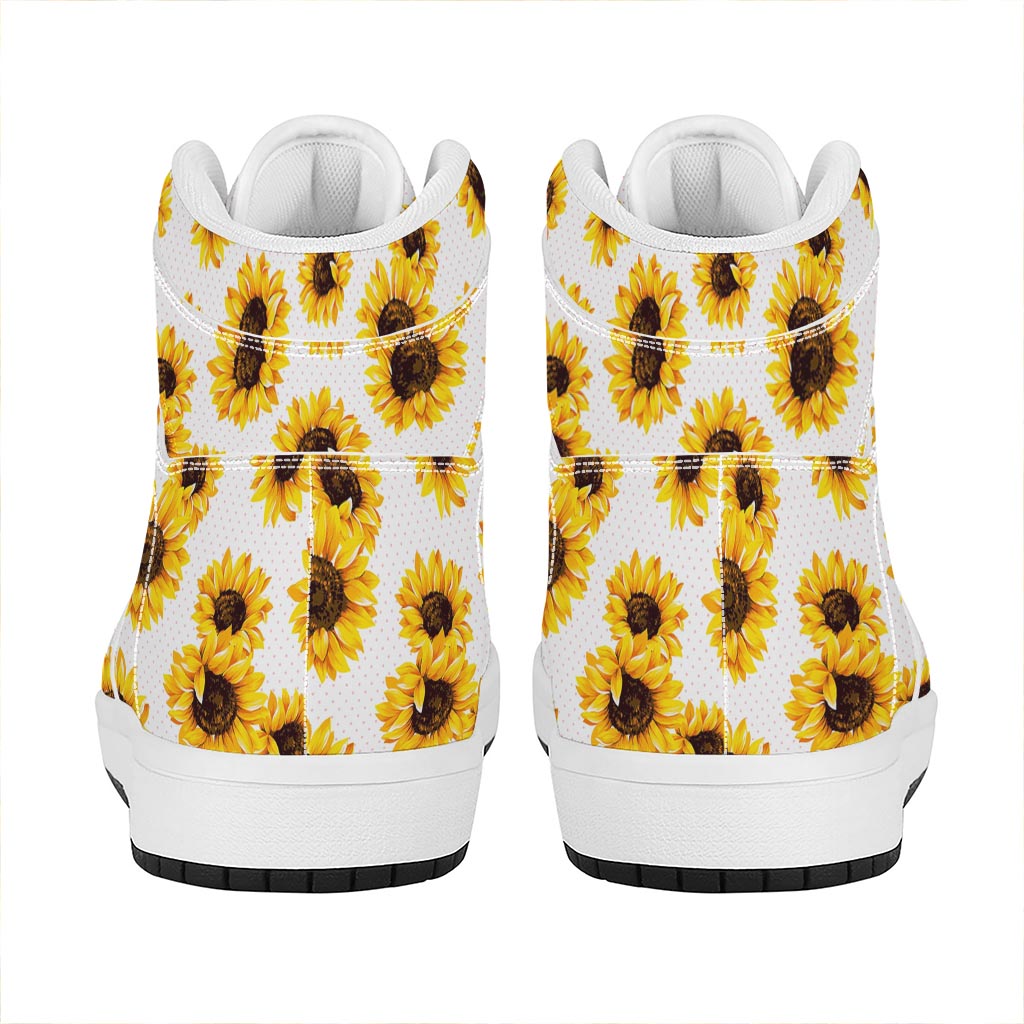 Sunflower Polka Dot Pattern Print High Top Leather Sneakers