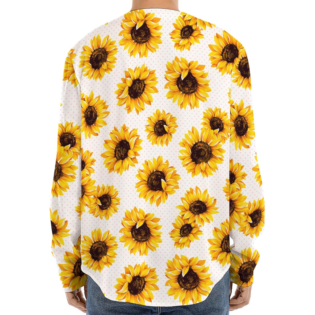 Sunflower Polka Dot Pattern Print Long Sleeve Baseball Jersey