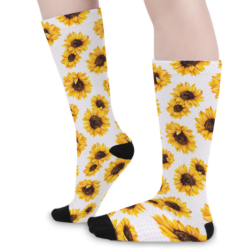 Sunflower Polka Dot Pattern Print Long Socks