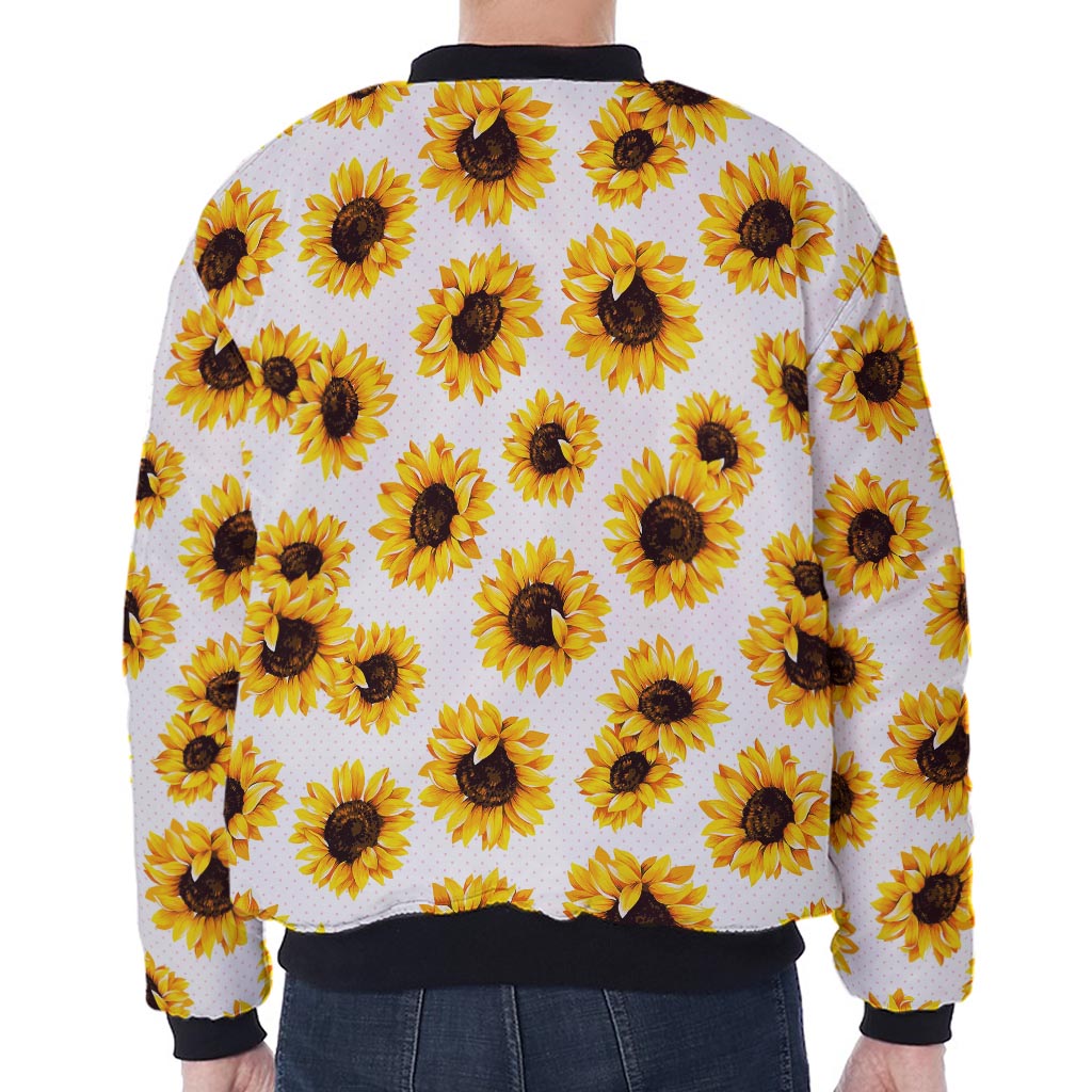 Sunflower Polka Dot Pattern Print Zip Sleeve Bomber Jacket