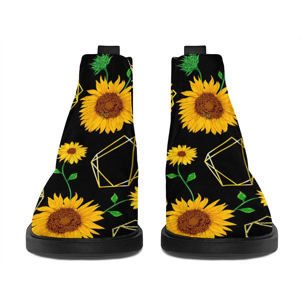 Sunflower Polygonal Pattern Print Flat Ankle Boots