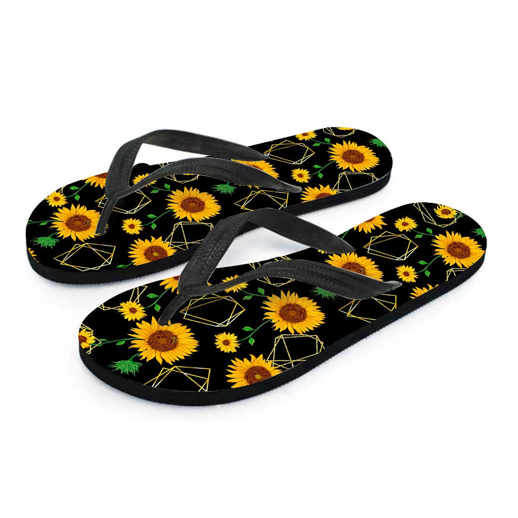 Sunflower Polygonal Pattern Print Flip Flops