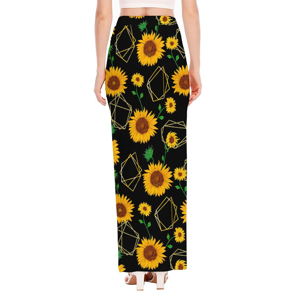 Sunflower Polygonal Pattern Print High Slit Maxi Skirt