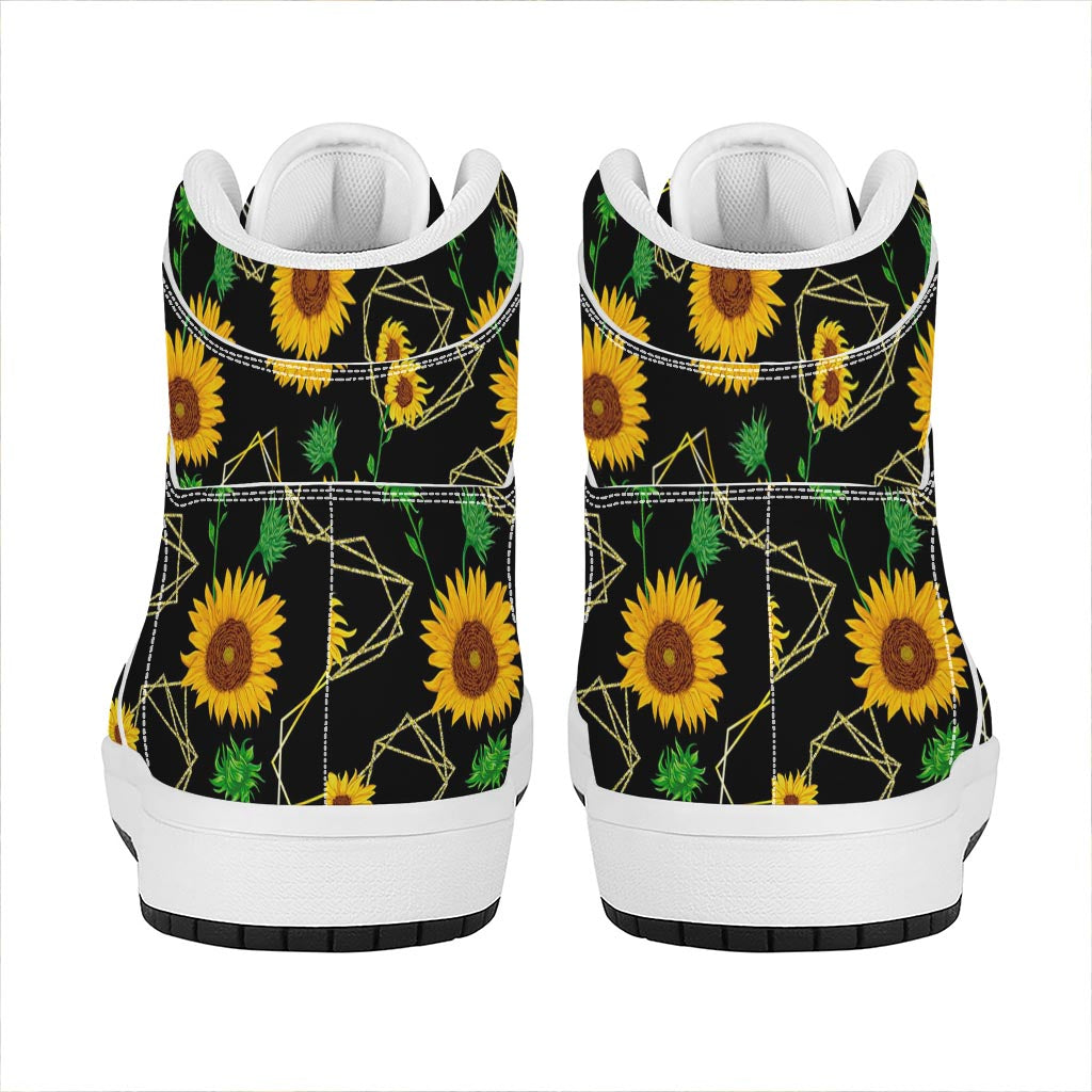Sunflower Polygonal Pattern Print High Top Leather Sneakers