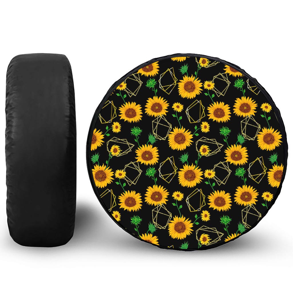 Sunflower Polygonal Pattern Print Tire Cover