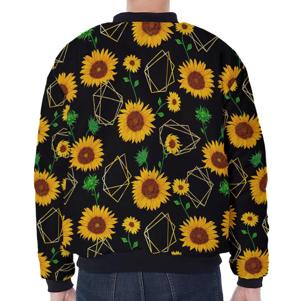 Sunflower Polygonal Pattern Print Zip Sleeve Bomber Jacket