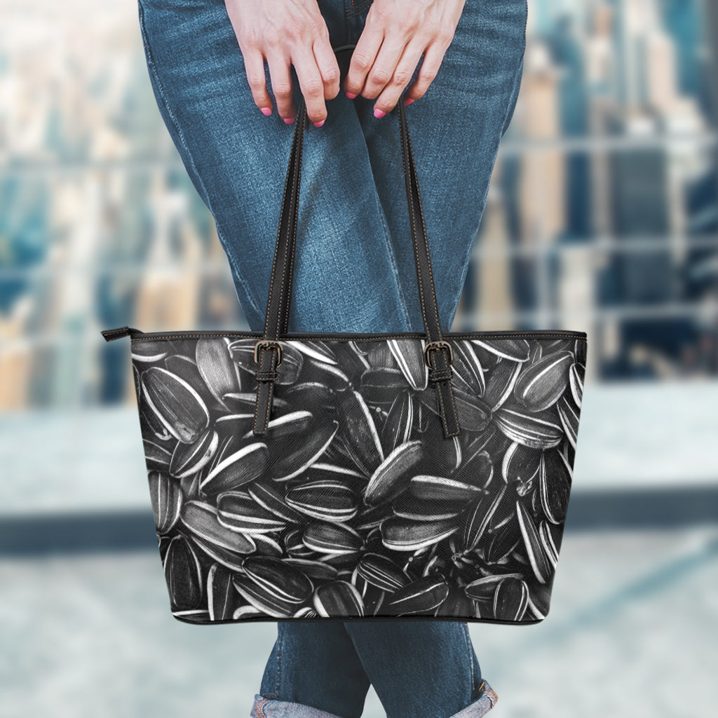 Sunflower Seeds Print Leather Tote Bag