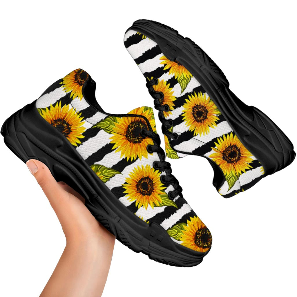Sunflower Striped Pattern Print Black Chunky Shoes