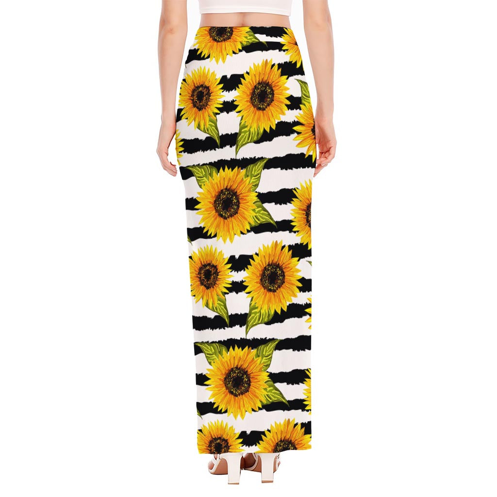 Sunflower Striped Pattern Print High Slit Maxi Skirt