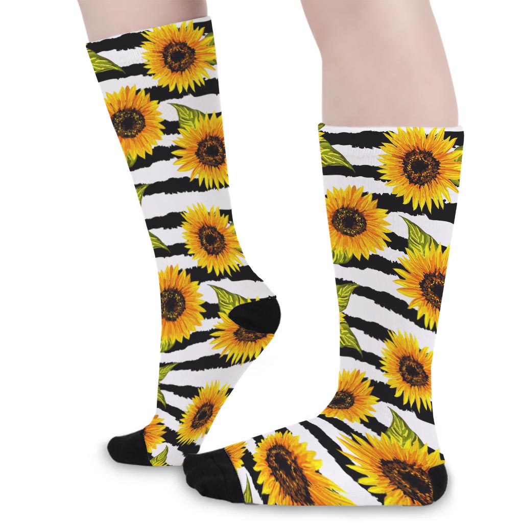 Sunflower Striped Pattern Print Long Socks