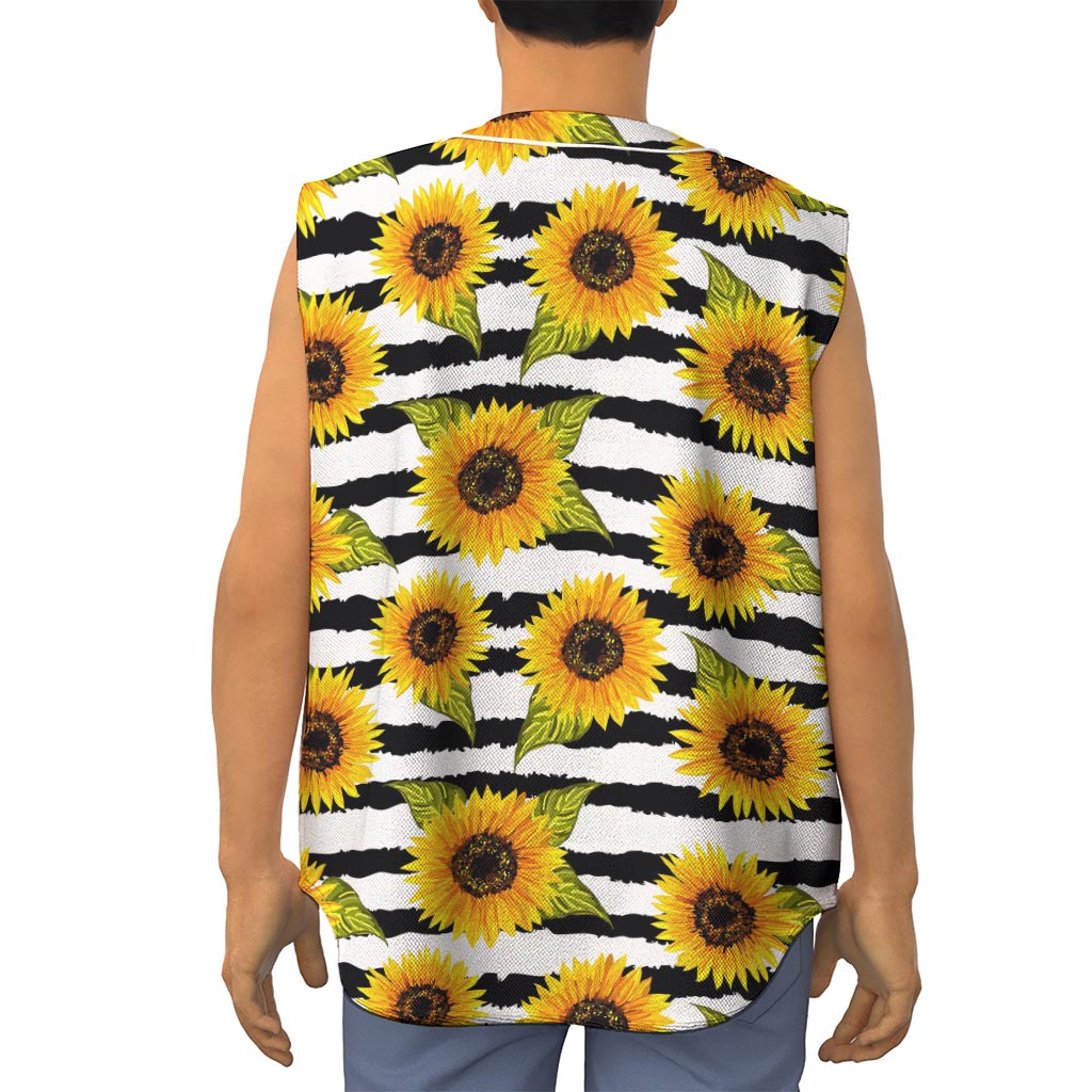 Sunflower Striped Pattern Print Sleeveless Baseball Jersey