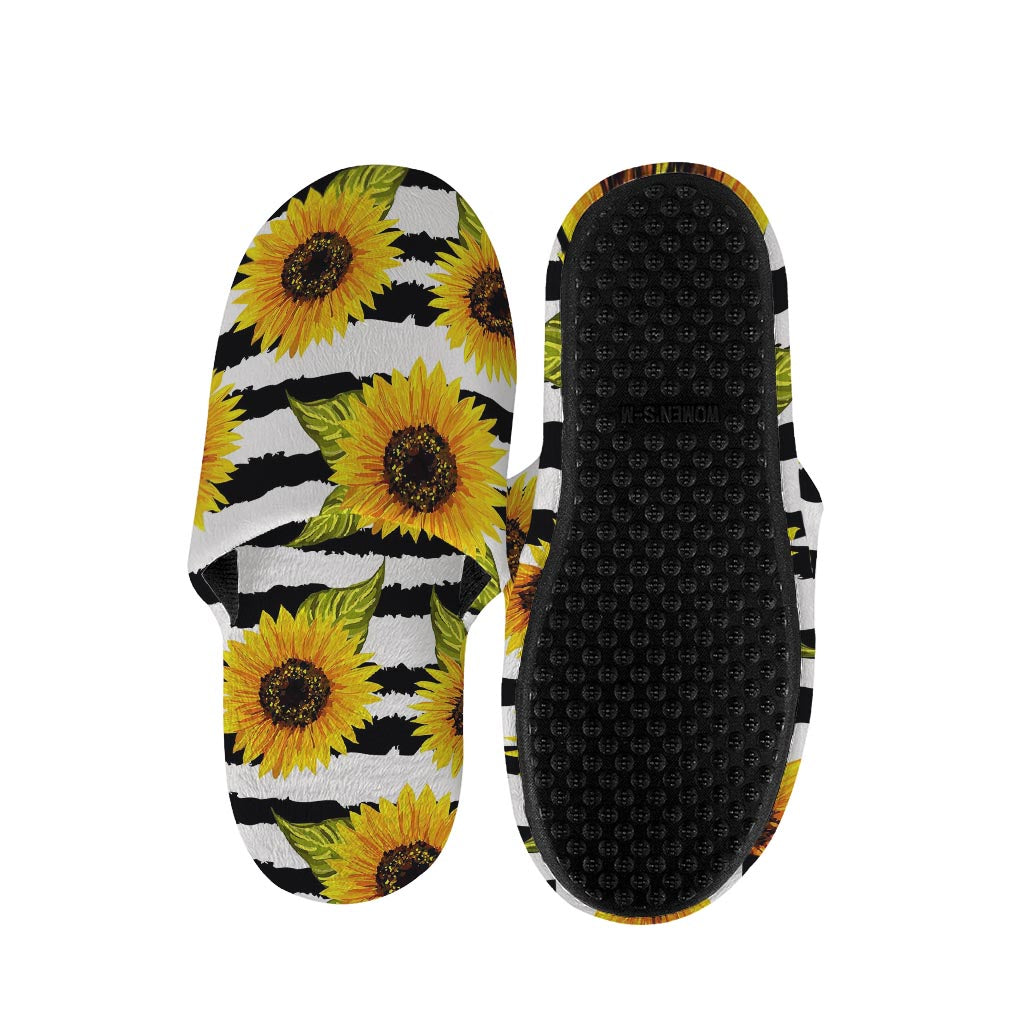 Sunflower Striped Pattern Print Slippers