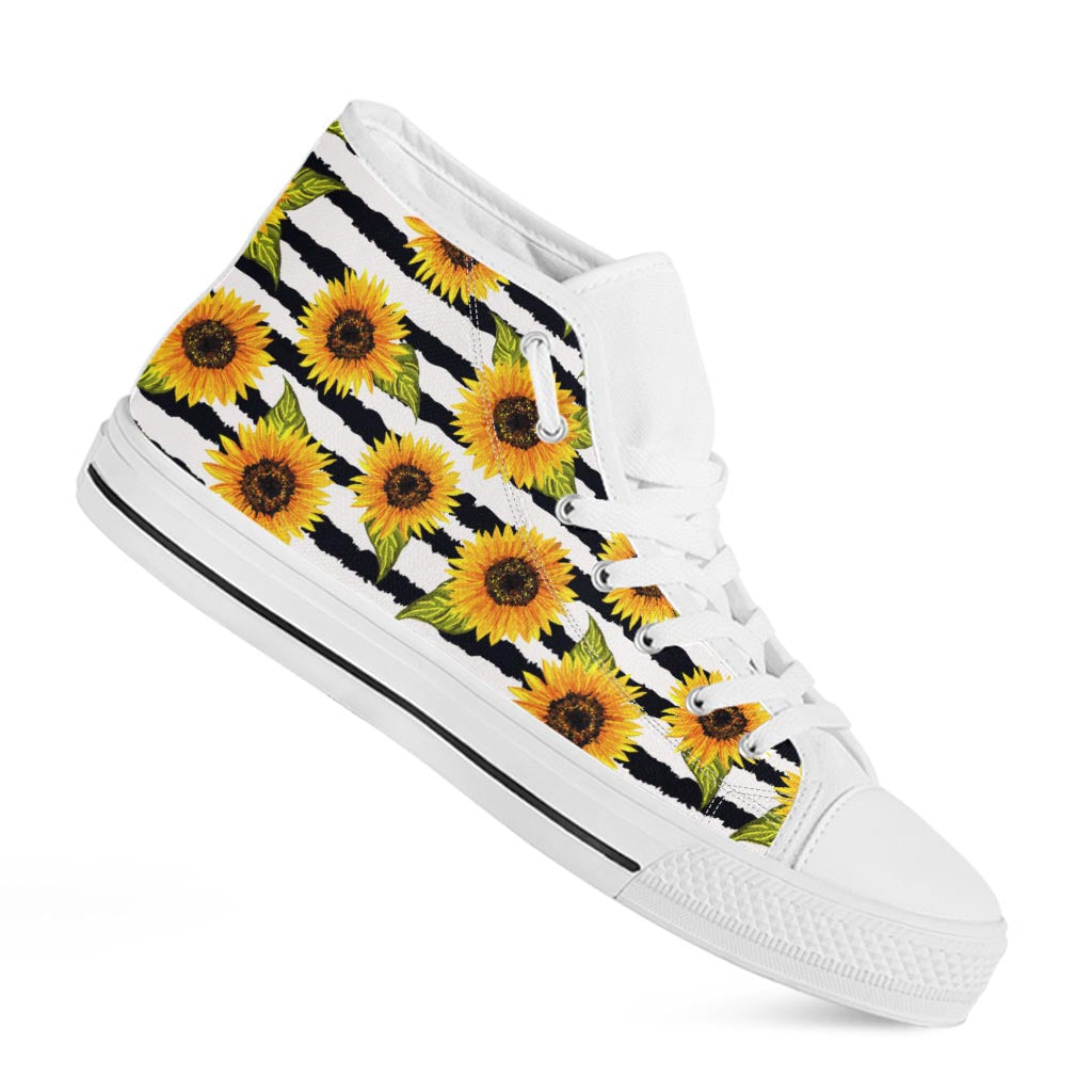 Sunflower Striped Pattern Print White High Top Sneakers