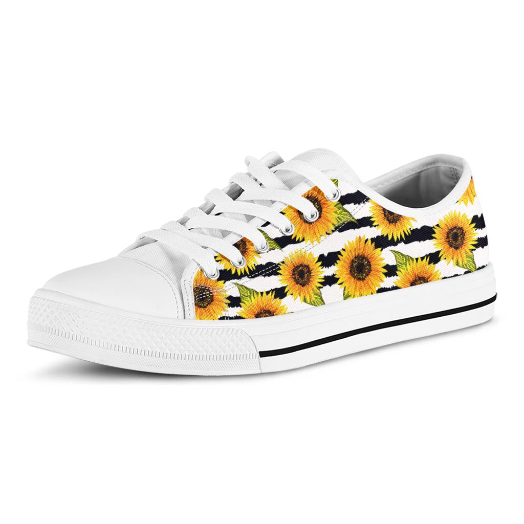 Sunflower Striped Pattern Print White Low Top Sneakers