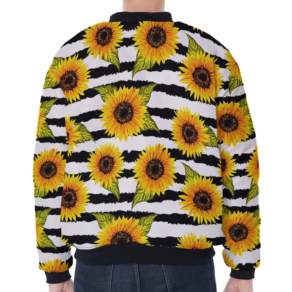 Sunflower Striped Pattern Print Zip Sleeve Bomber Jacket