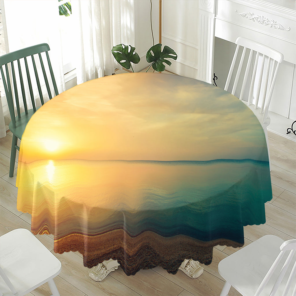 Sunrise Beach Print Waterproof Round Tablecloth