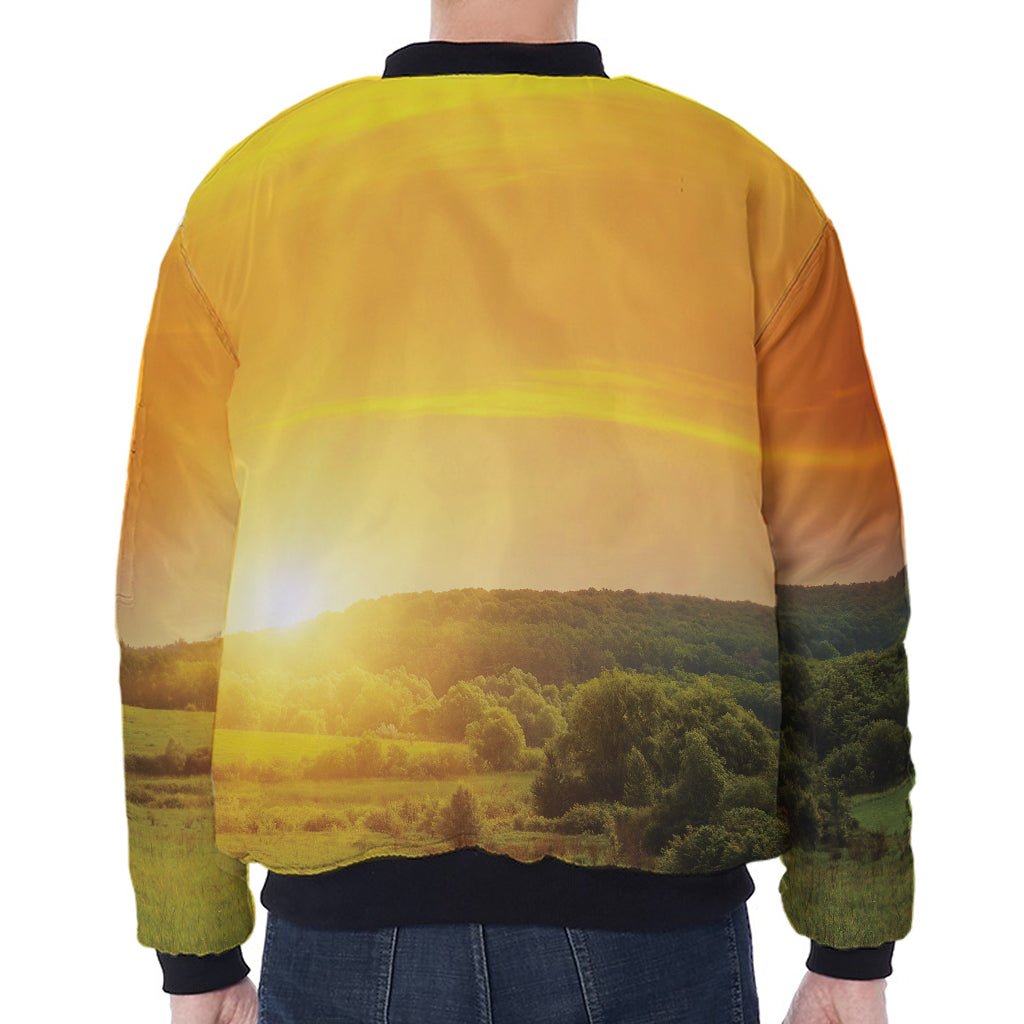 Sunrise Field Print Zip Sleeve Bomber Jacket