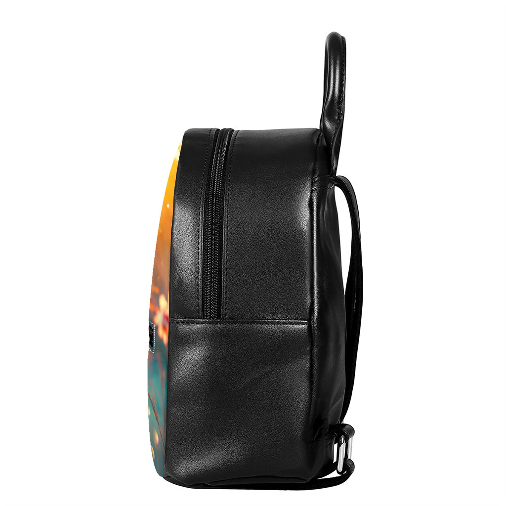 Sunrise Japanese Cherry Blossom Print Leather Backpack