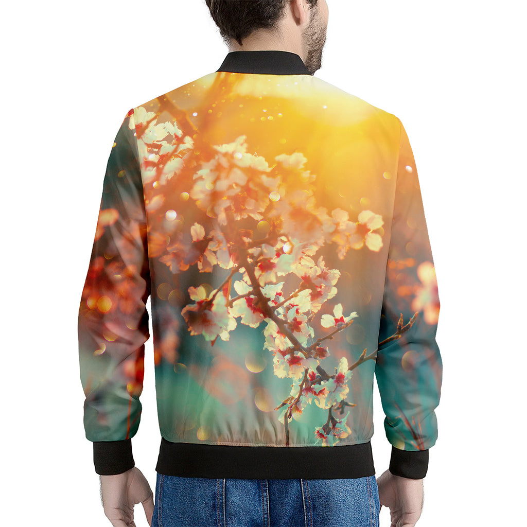 Sunrise Japanese Cherry Blossom Print Men's Bomber Jacket
