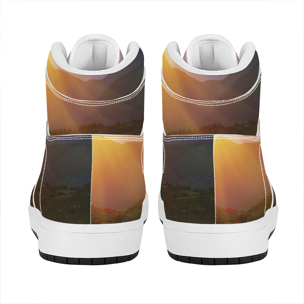 Sunrise Mountain Print High Top Leather Sneakers