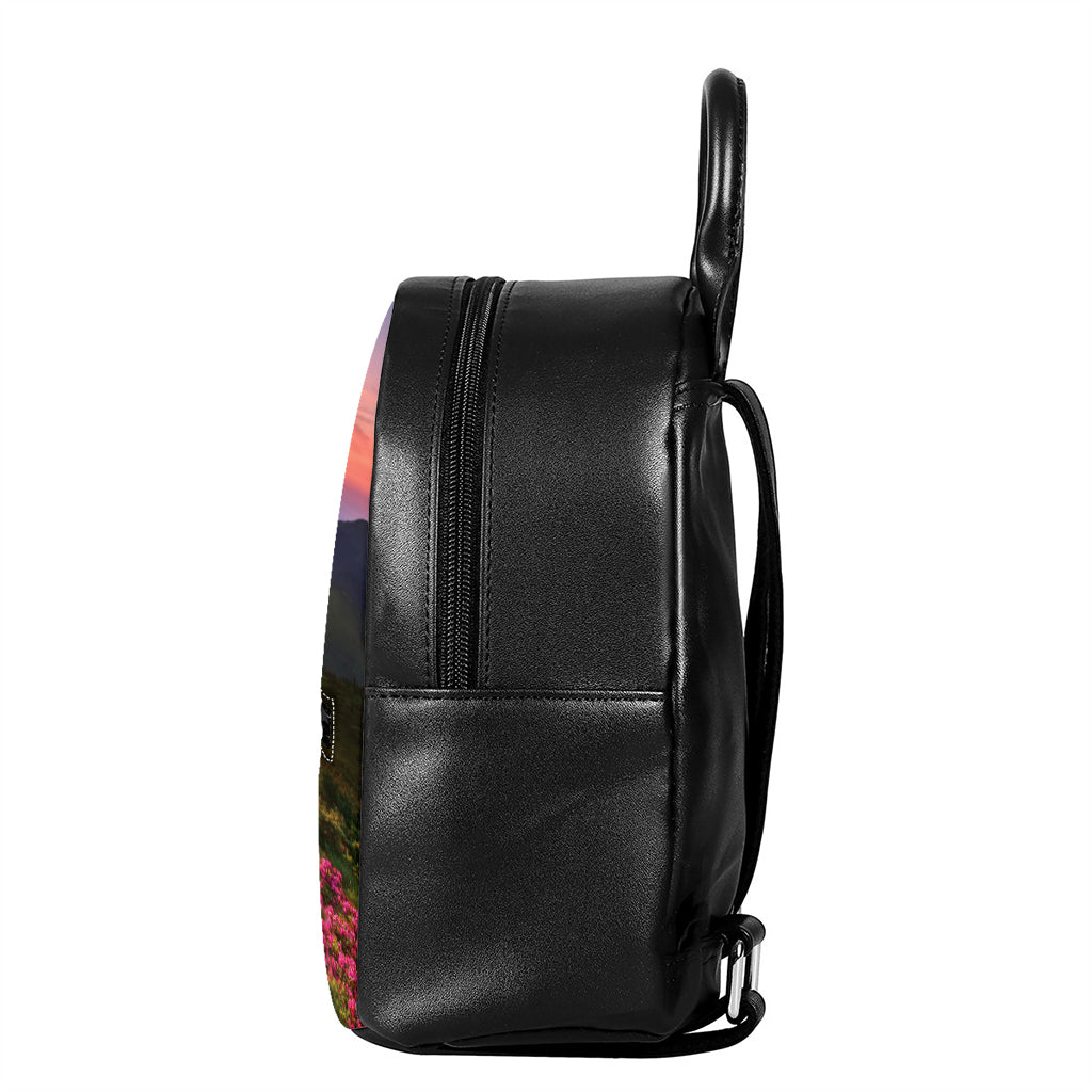 Sunrise Mountain Print Leather Backpack