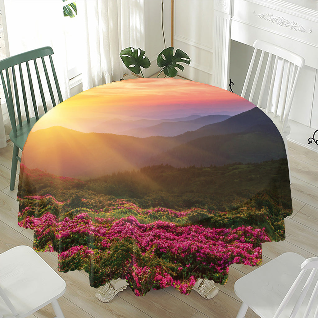 Sunrise Mountain Print Waterproof Round Tablecloth