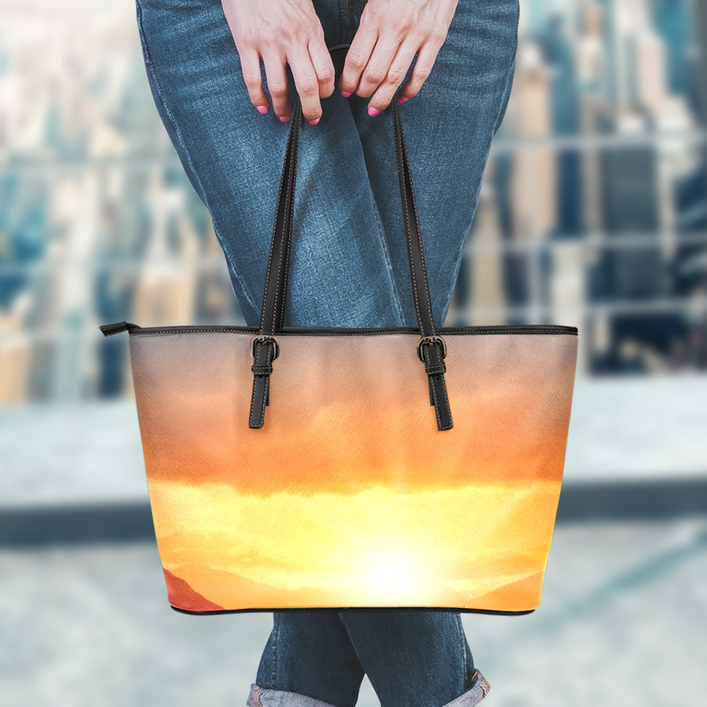 Sunrise Road Print Leather Tote Bag