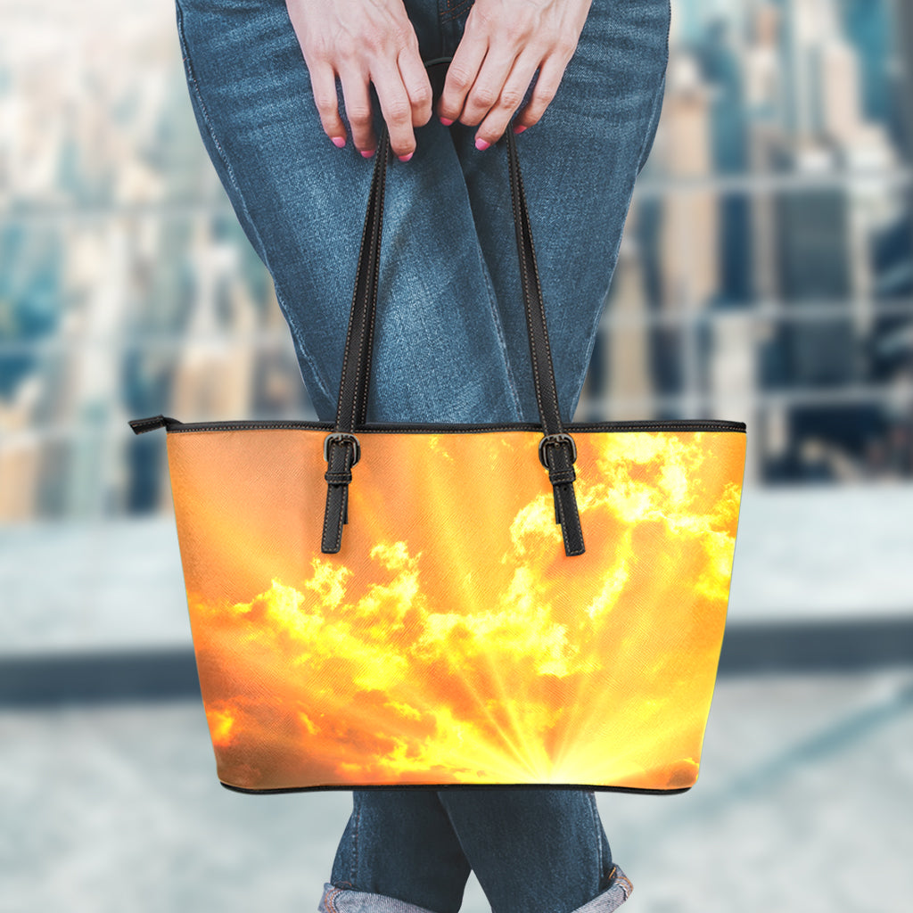 Sunrise Sky Print Leather Tote Bag