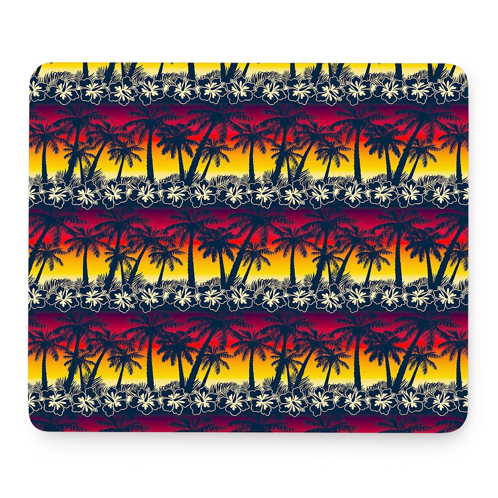Sunset Hibiscus Palm Tree Pattern Print Mouse Pad