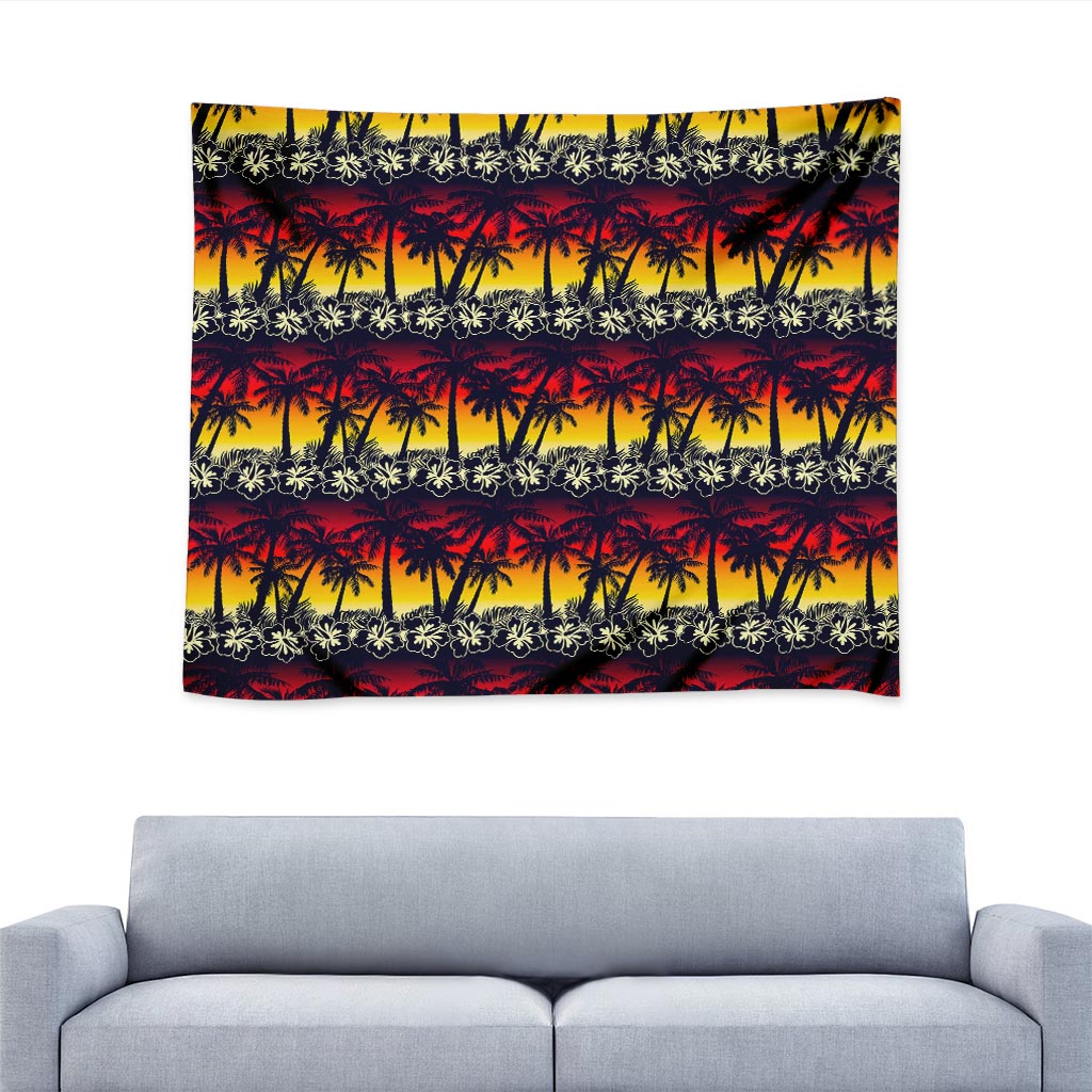 Sunset Hibiscus Palm Tree Pattern Print Tapestry