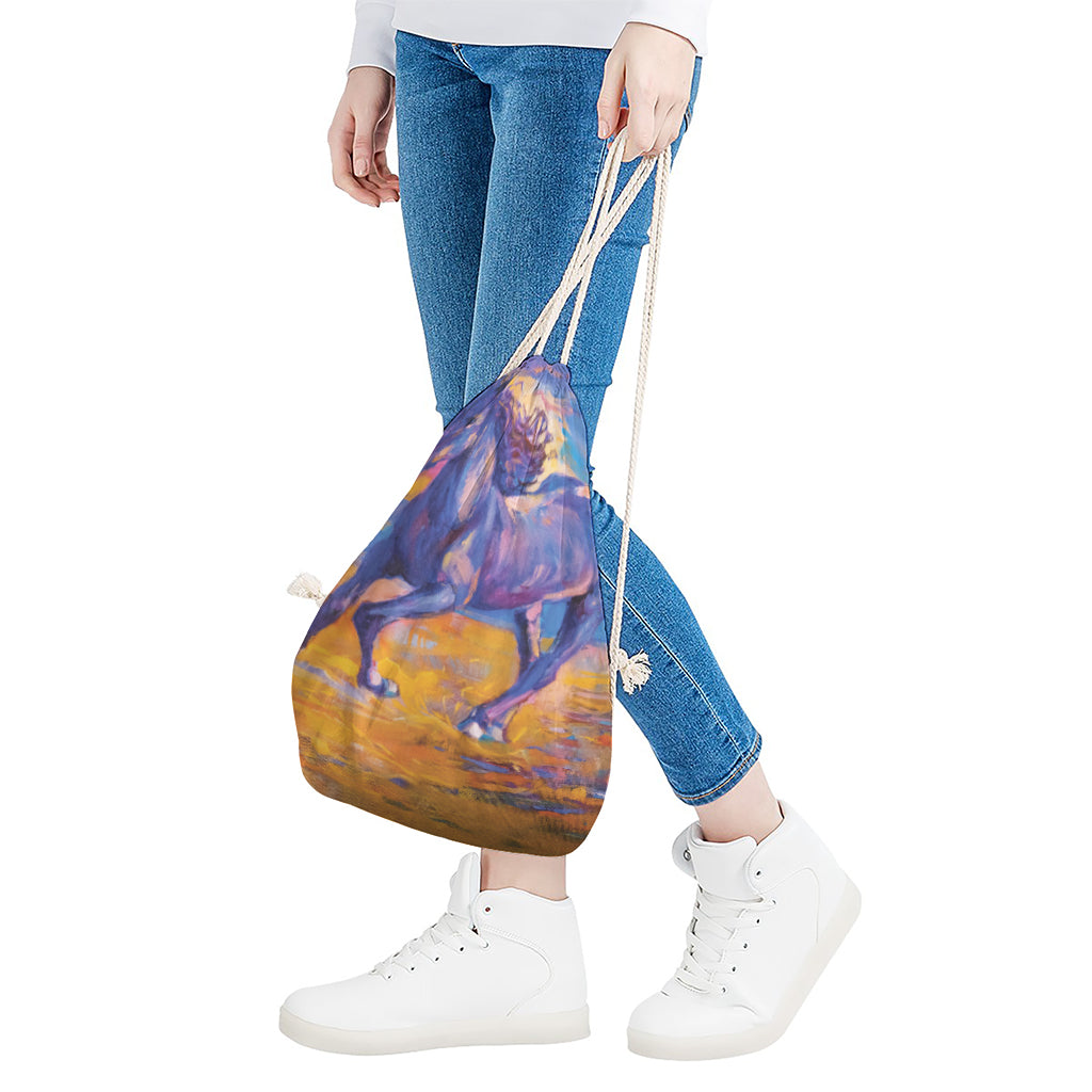Sunset Horse Painting Print Drawstring Bag