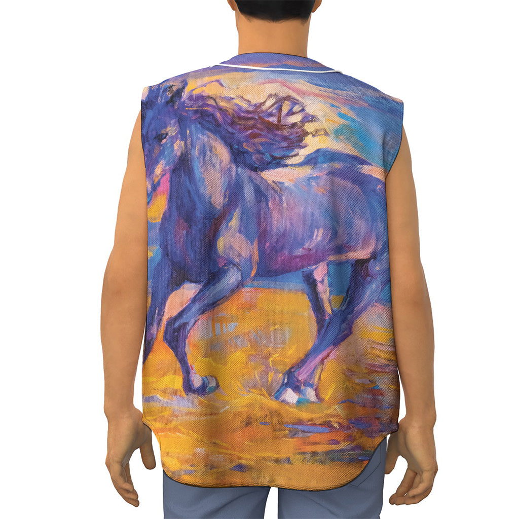 Sunset Horse Painting Print Sleeveless Baseball Jersey