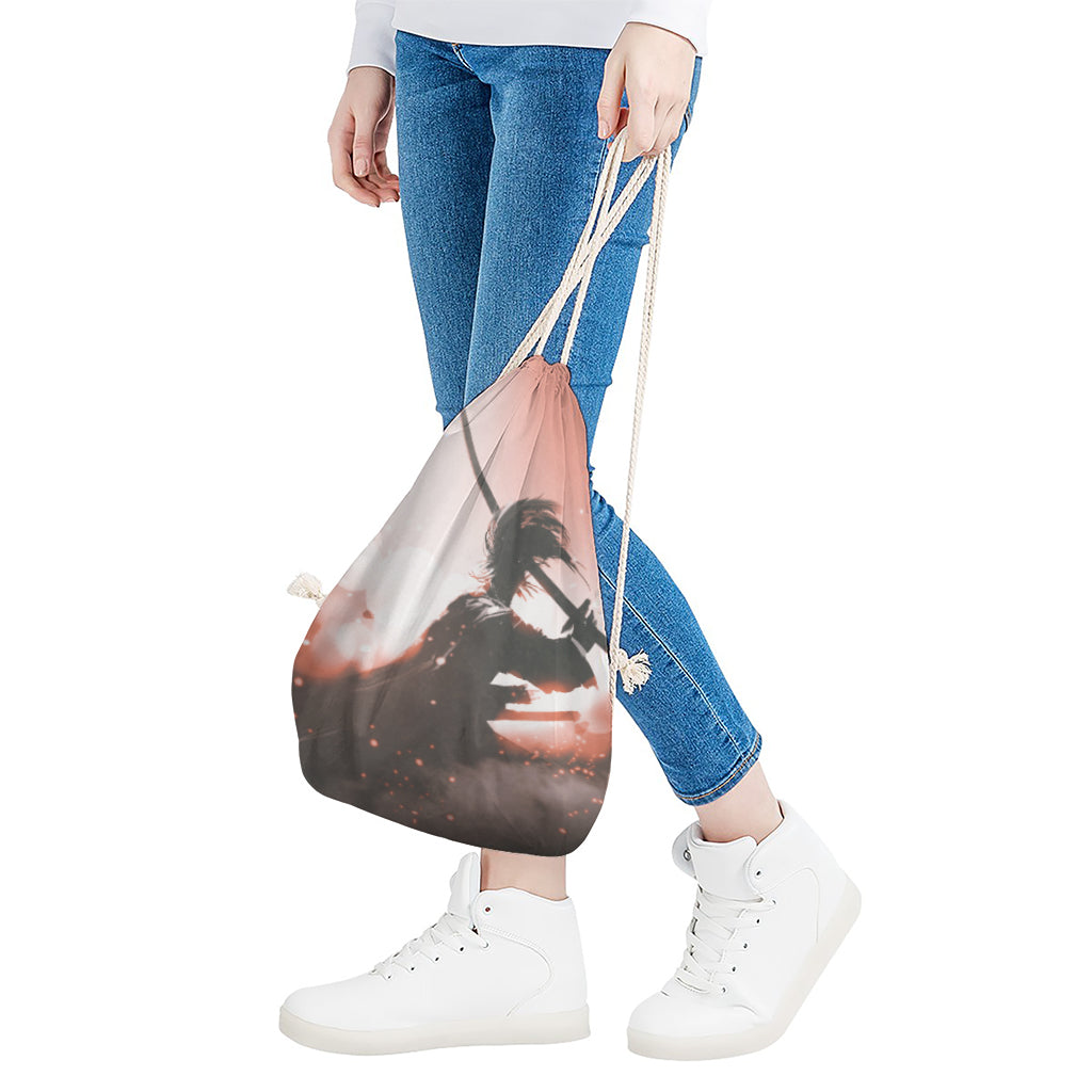 Sunset Japanese Samurai Print Drawstring Bag