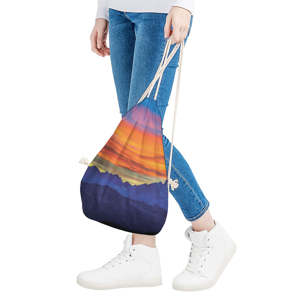 Sunset Mountain Print Drawstring Bag