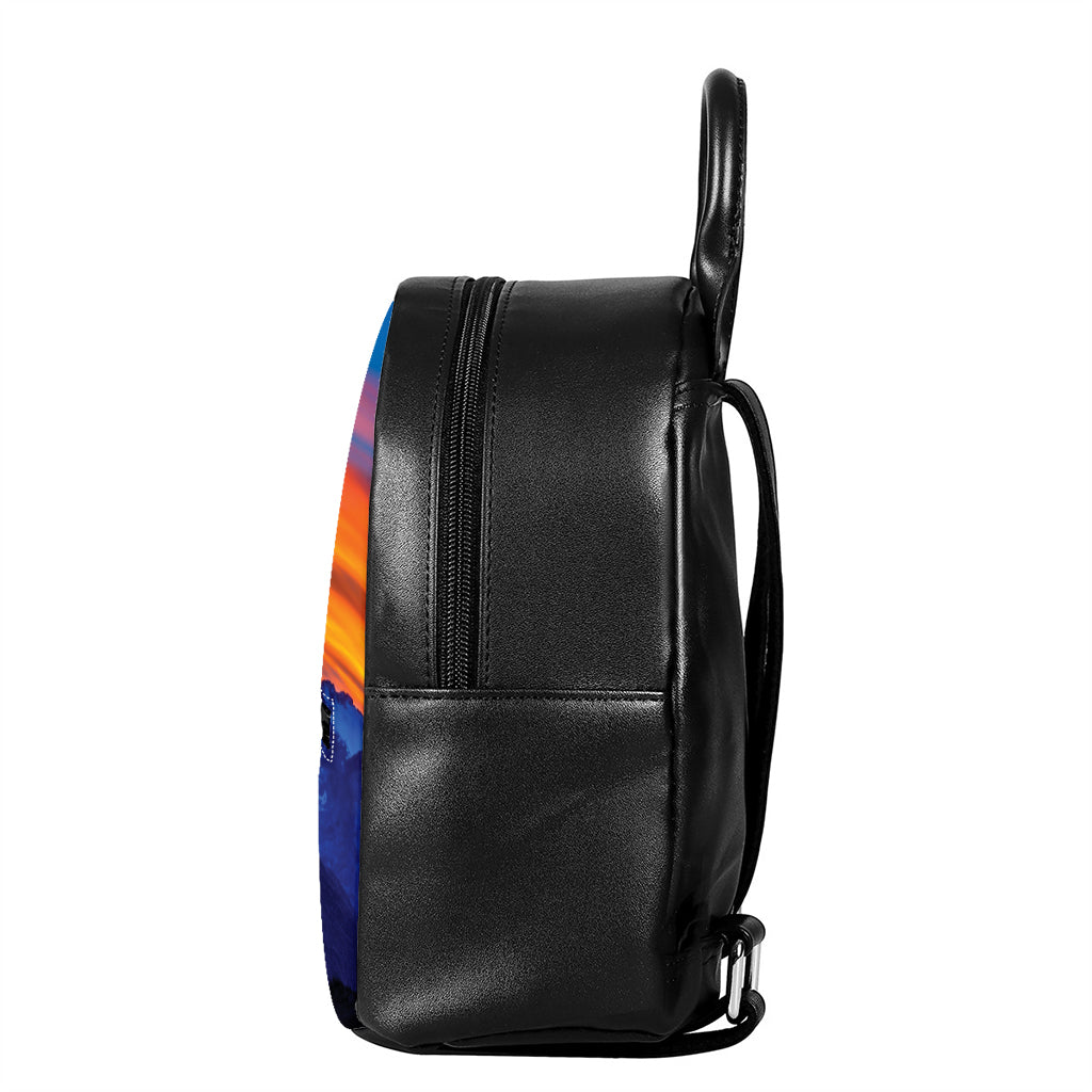 Sunset Mountain Print Leather Backpack